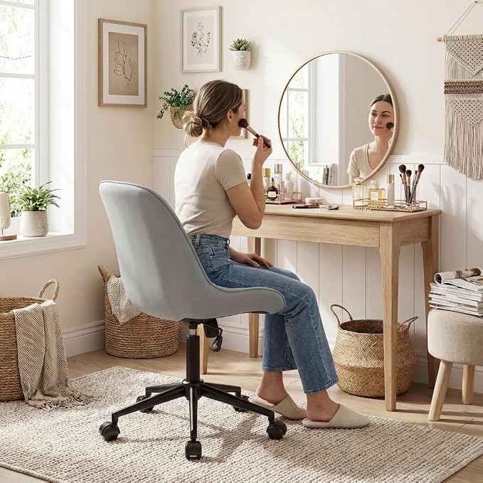 Rowill Modern Office Chair - Ergonomic Swivel Leather Desk Chair with Curved Backrest, Height Adjustable Rolling with Wheels, Perfect for Study Room & Office, Gray