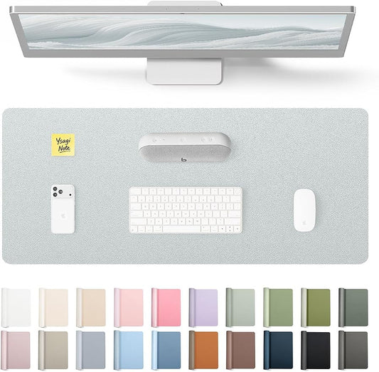 YSAGi Leather Desk Pad Protector, Office Desk Mat, Large Mouse Pad, Non-Slip PU Leather Desk Blotter, Laptop Desk Pad, Waterproof Desk Writing Pad for Office and Home (Silver, 23.6" x 13.8")