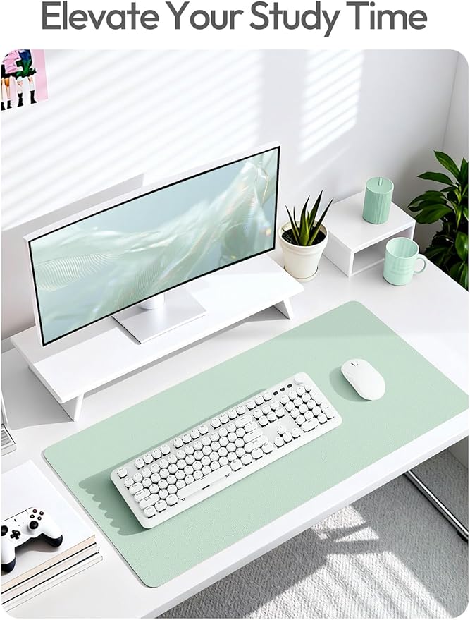 YSAGi Leather Desk Protector, Office Mat, Large Mouse Mat, Non-Slip PU Leather Blotter, Laptop Desk Mat, Waterproof Writing Pad for Office and Home(Pale Green, 63" x 24")