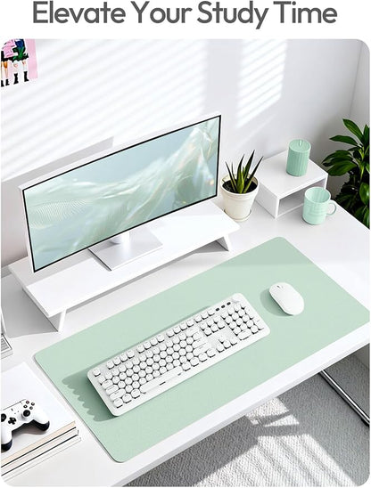 YSAGi Leather Desk Protector, Office Mat, Large Mouse Mat, Non-Slip PU Leather Blotter, Laptop Desk Pad, Waterproof Writing Pad for Office and Home (Pale Green, 47" x 17")