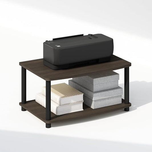 Furinno Turn-N-Tube Printer Stand with Storage, 2-Tier Printer Table, Under Desk Printer Stand, Toolless Assembly, for CPU, Office Supplies, Home Office, Dark Brown