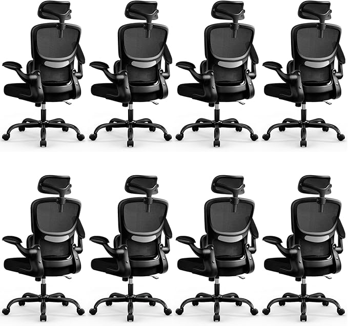 BESTFAIR High Back Ergonomic Office Chair, Breathable Mesh Desk Chair with Lumbar Support, Adjustable Headrest, Flip-up Armrests, Computer Gaming Chair