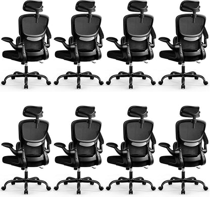 BESTFAIR High Back Ergonomic Office Chair, Breathable Mesh Desk Chair with Lumbar Support, Adjustable Headrest, Flip-up Armrests, Computer Gaming Chair
