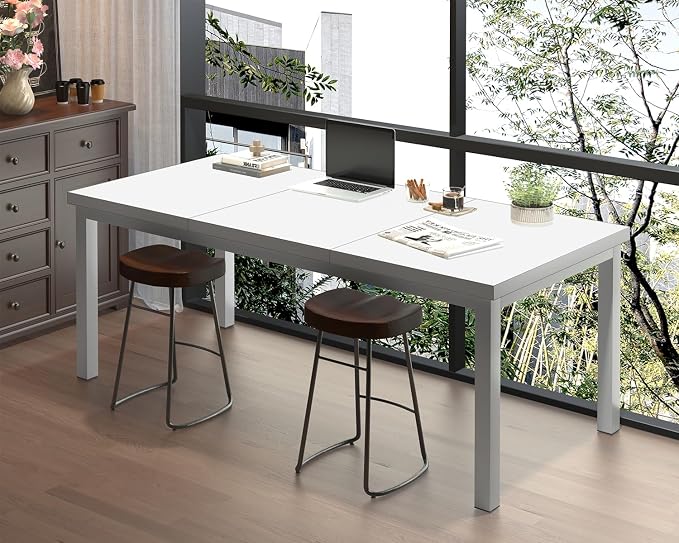 63 x 31 Inch Large Computer Desk, Modern Office Desk with Adjustable Feet, Gaming Desk with Deep Desktop, Study Writing Table for Home Office, Work from Home, White