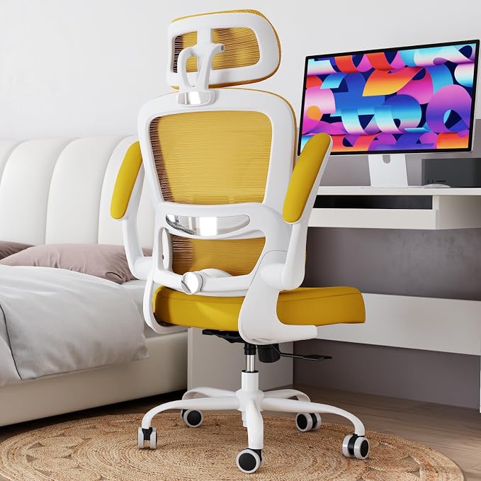 TRALT Office Chair Ergonomic Desk Chair, 330 LBS Home Mesh Office Desk Chairs with Wheels, Comfortable Gaming Chairs (Yellow)