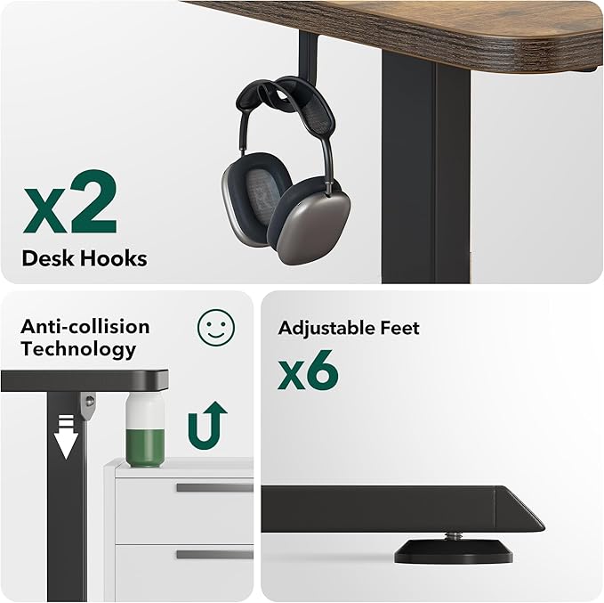 BANTI L-Shaped Standing Desk - 63 x 55 Inch Adjustable Corner Standing Desk with Charging Station - L Shape Sit Stand Table with Memory Controller, Splice Board for Home Office, Rustic Brown