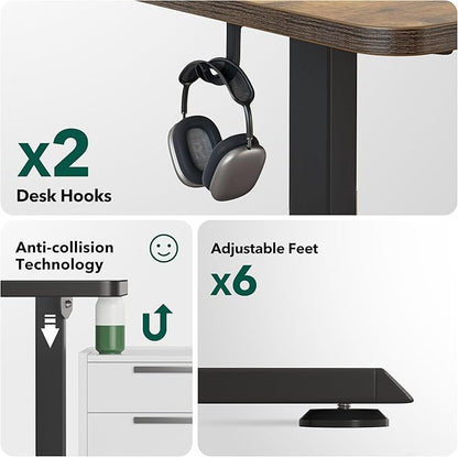 BANTI L-Shaped Standing Desk - 63 x 55 Inch Adjustable Corner Standing Desk with Charging Station - L Shape Sit Stand Table with Memory Controller, Splice Board for Home Office, Rustic Brown