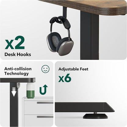 Cubiker L Shaped Standing Desk, 63" Electric Height Adjustable Corner Standing Desk L Shape, Sit Stand Home Office Desk with Splice Board, Rustic Brown Top