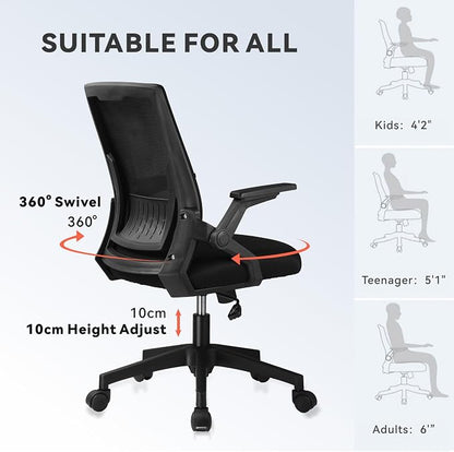 GTPLAYER Ergonomic Office Chair with Flip-up Armrests Executive Computer Chair for Home Office, Breathable Mesh & Comfy Lumbar Support, Pack of 2, Space Black