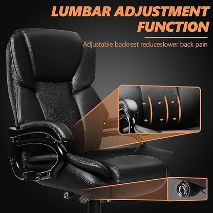 Indulgear 500lbs Big and Tall Office Chair with Gel Seat Cushion,Heavy Duty Office Chair for Heavy People, High Back Executive Computer Chair with Adjustable Lumbar Support, Dual Rubber Wheel