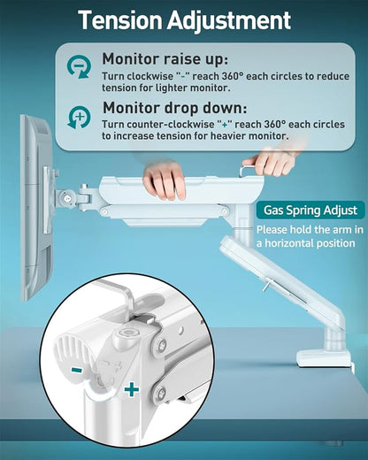 Single Monitor Desk Mount, 13-32 inch Adjustable Full Motion Monitor Arm, Computer Monitor Stand Holder with Clamp and Grommet Base, Fit 4.4 to 19.8lbs Screens, VESA Mount Bracket, White, Freelift Pro