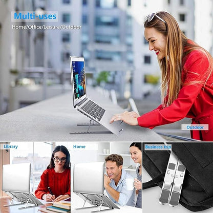 Leeboom Laptop Stand for Desk, Adjustable Foldable Aluminum Riser, Silver | Supports most 10-15.6 inch laptops and tablets with adjustable height and angle for improved comfort