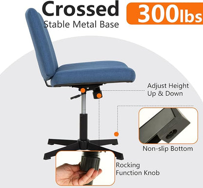 FDW Criss Cross Chair Armless Cross Legged Office Desk Chair Adjustable Swivel Ergonomic Gaming Chair No Wheels Backrest with Wide Seat Native Sponge Computer Task Vanity Chair for Home Office,Blue