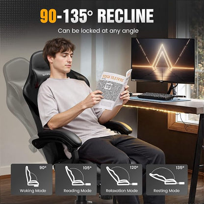 GTPLAYER Gaming Chair with Pocket Spring Cushion, Leather Office Chair with Ergonomic High Back & Lumbar Support for Back Pain Relief, Computer Game Chair for Adults, Black