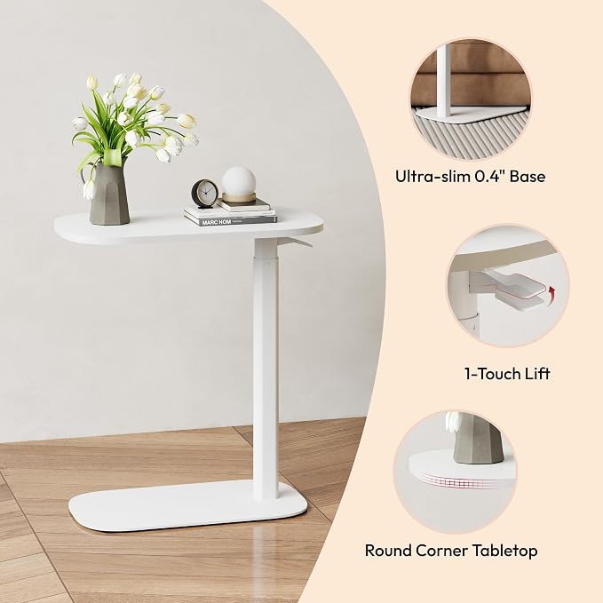 SANODESK Small Standing Desk Pneumatic Height Adjustable Sit Stand Laptop Desk Overbed Table Computer Cart for Home Office Workstations (23.6" W x 13.8" D, White)