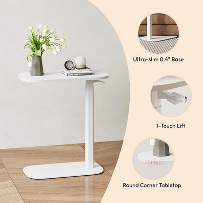 SANODESK Adjustable Overbed Bedside Table Pneumatic Adjustable Height Laptop Computer Standing Desk Cart with Tray, Hospital and Home Use(23.6" W x 13.8" D,White)