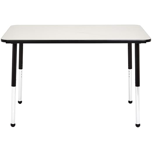 Amazon Basics Adjustable Height Rectangular Classroom Activity Table, Writing Desk for School and Home, Grey Top/Black Edge, 47" W x 29" L x 30" H