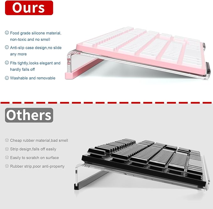 KOTEMON Acrylic Tilted Computer Keyboard Stand for Ergonomic Typing, Keyboard Tray Holder with Silicone Non-Slip Case, Clear