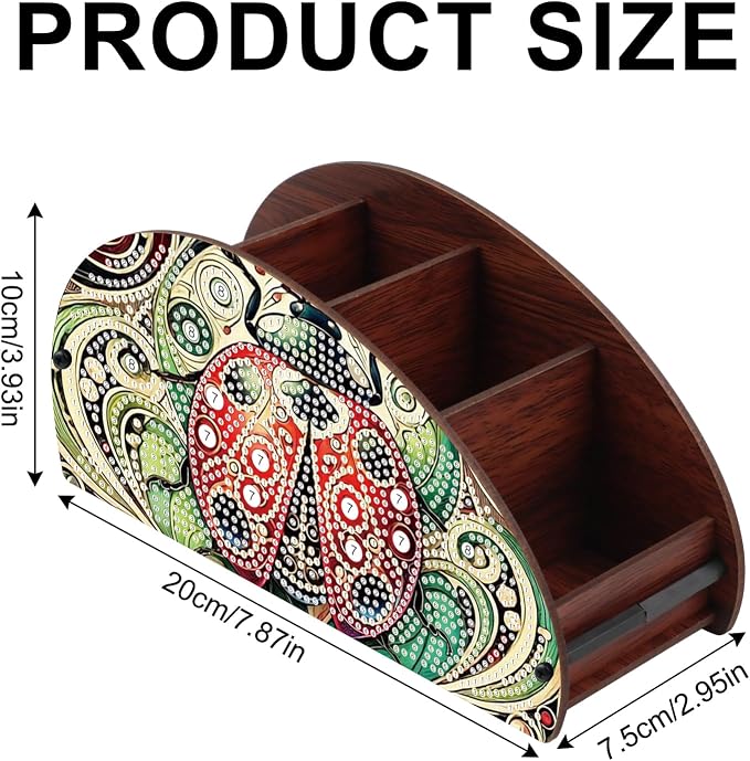 DIY Diamond Painting Storage Box, Red Ladybug Handmade 5D Diamond Art Case Multi-Compartment Wooden Desktop Organizer Holder for TV AC Remotes Makeup Brushes Pens Tabletop Craft Storage