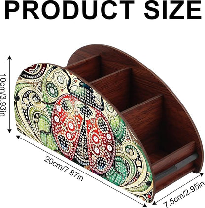 DIY Diamond Painting Storage Box, Red Ladybug Handmade 5D Diamond Art Case Multi-Compartment Wooden Desktop Organizer Holder for TV AC Remotes Makeup Brushes Pens Tabletop Craft Storage