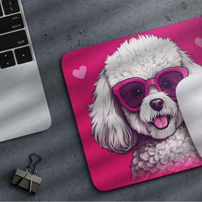Pink Mousepad Glamour Dog Bichon Frise Mouse Pad for Home Office Gaming Working Desk Computer Desktop Accessories Non-Slip Rubber Mousepad for Dog Lovers