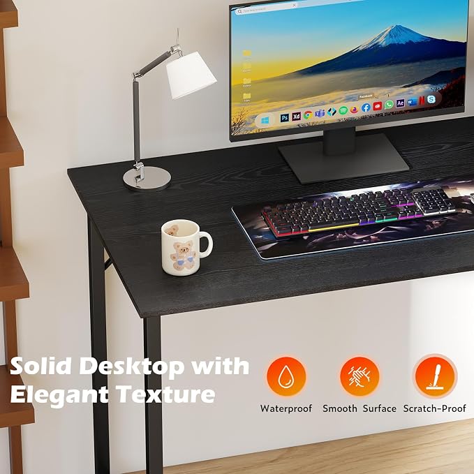 BestOffice Computer Desk,Home Office Desk, Modern Simple Style for Home Office Study Writing (Black, 47 Inch)