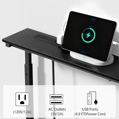 Keelian 45 inch Narrow Console Table with Outlet,Adjustable Height(25"-37") Behind Sofa Table,Couch Behind Table Skinny,Couch Shelf with Charging Station,Long Entryway Tables for Living Room,Black