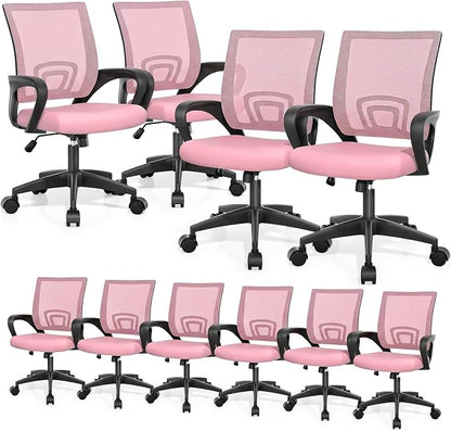 Magshion Ergonomic Office Chair 10 Pack, Mid-Back Mesh Desk Chair, Adjustable Swivel Computer Chair with Lumbar Support & Breathable Backrest for Gaming, Work, Study, 300 Lbs Capacity, Pink