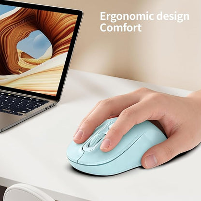 Wireless Mouse, 2026 New Model, Silent Click Ergonomic Design, Portable, 4 Buttons, Adjustable DPI (800/1200/1600), for Laptop/PC/Office (Blue)