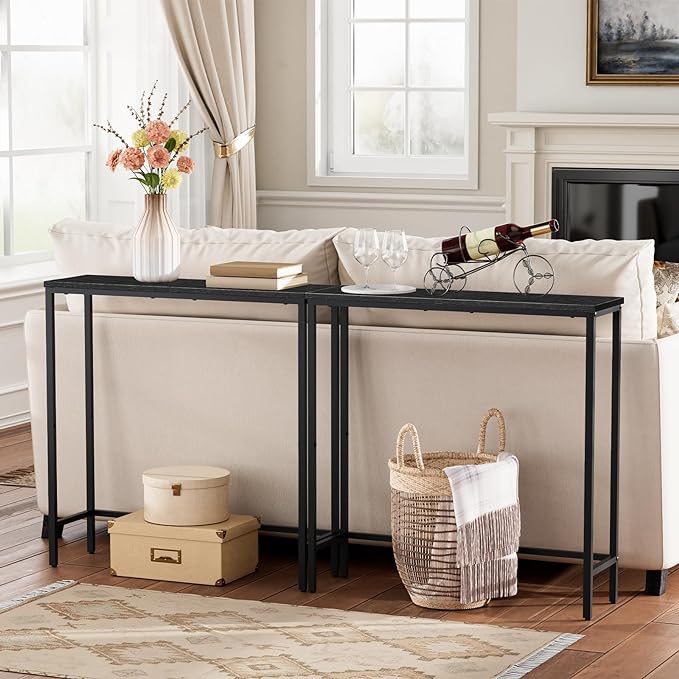HOOBRO Narrow Console Table, 29.5" Small Entryway Table, Thin Sofa Table, Side Table, Display Table, for Hallway, Bedroom, Living Room, Foyer, Black BK75XG01