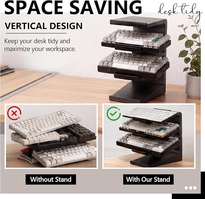 Novabright 4 Tier Keyboard Display Stand Keyboard Storage Rack for Gaming Desk Setup Workstations Office Organization Space Saving Desktop Storage Black