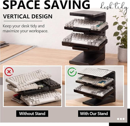 Novabright 4 Tier Keyboard Display Stand Keyboard Storage Rack for Gaming Desk Setup Workstations Office Organization Space Saving Desktop Storage Black