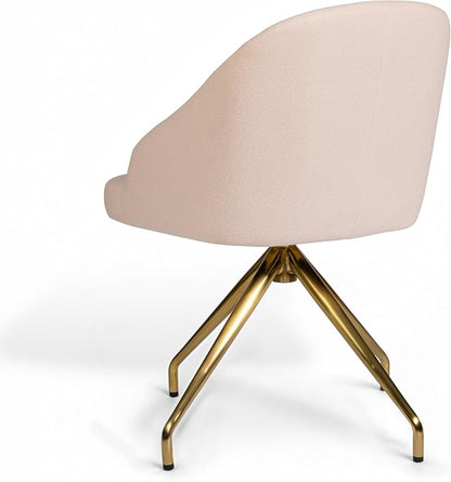 Martha Stewart Sora Stationary Swivel Task Chair with Sloped Arms for Home Office in Conch Shell Fabric with Polished Brass Frame