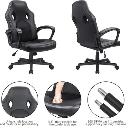 Office Gaming Chair High Back Leather Computer Chairs Ergonomic Height Adjustable Racing Game Desk Chair Executive Conference Task Chair (Black)