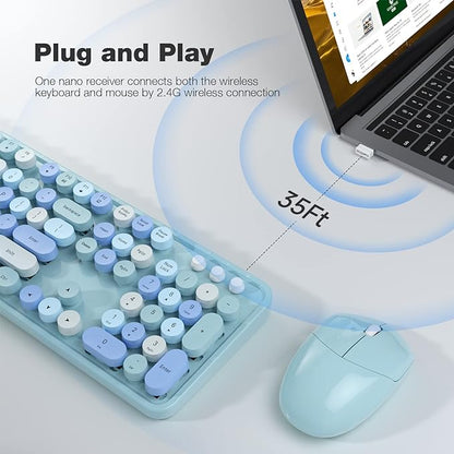 Dilter Wireless Keyboard and Mouse Combo, 104 Keys Full-Sized Typewriter Keyboards, 2.4 GHz USB Receiver Plug and Play, for Windows, PC, Laptop, Desktop (Blue Colorful)
