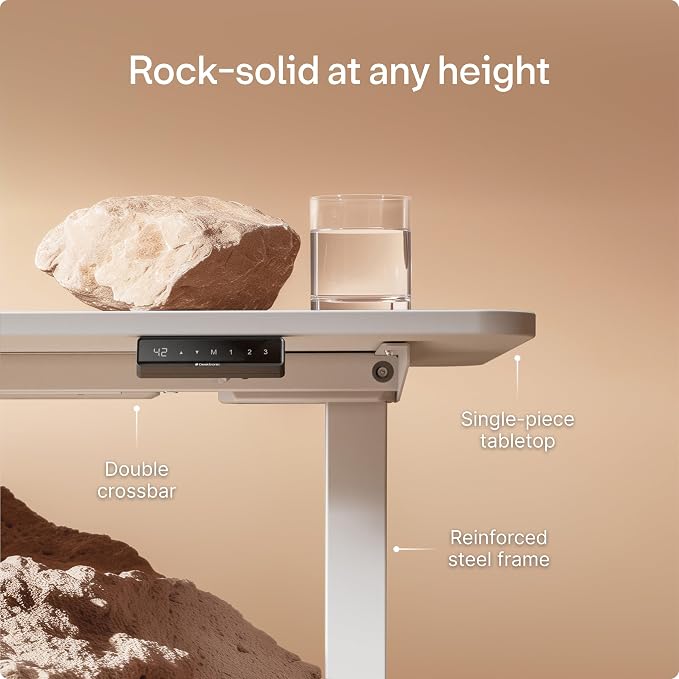 Desktronic HomeOne Standing Desk 54x28 — Ergonomic Sit Stand Home Office Desk, Made in Europe, Electric Dual Motor Height Adjustable, USB & USB-C Charging, Wobble-Free, Touchscreen, 3 Memory Presets