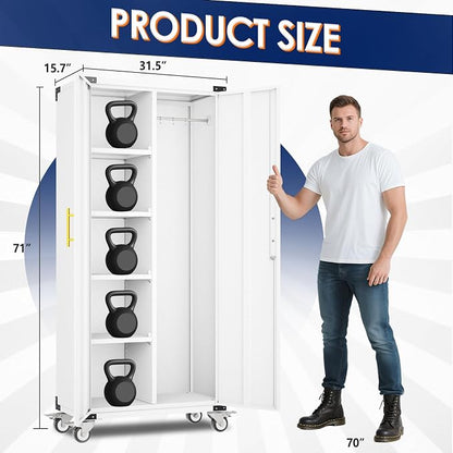 erosoei 71" Broom Storage Cabinet, Cleaning Tool Storage Cabinet, Garage Utility Storage with Hooks and Hanging Rods, Heavy Duty Garden Tool Organizer, for Home, Garage, Laundry Room, Gym, Workshop