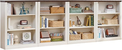 RWYHG 43" White Tall Bookshelf Set of 4,3-Tier Thick Wooden Book Shelf with Adjustable Shelves,Free Standing Farmhouse Bookcase with Open Display Storage,Floor Vintage Bookshelves for Living Room