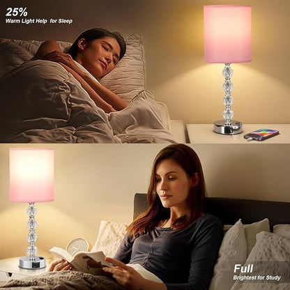 Touch Bedside Crystal Lamps for Bedrooms Nightstand with USB C+A Charging Port and AC Outlet White, 3 Way Dimmable Silver Large End Side Table Lamp for Living/Guest/Dinning Room/Kitchen