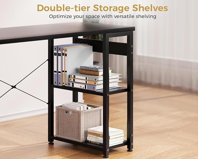 ODK 40 Inch Small Computer Desk with 4 Fabric Drawers, Modern Writing PC Desk for Small Spaces, Study & Home Office Desk with Storage Shelves, Black