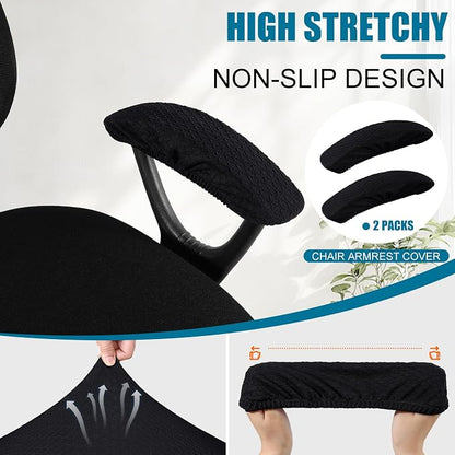 Smiry Stretch Jacquard Office Computer Chair Armrest Covers, 2PCs Removable Washable Anti-dust Desk Chair Arm Pad Covers, Black