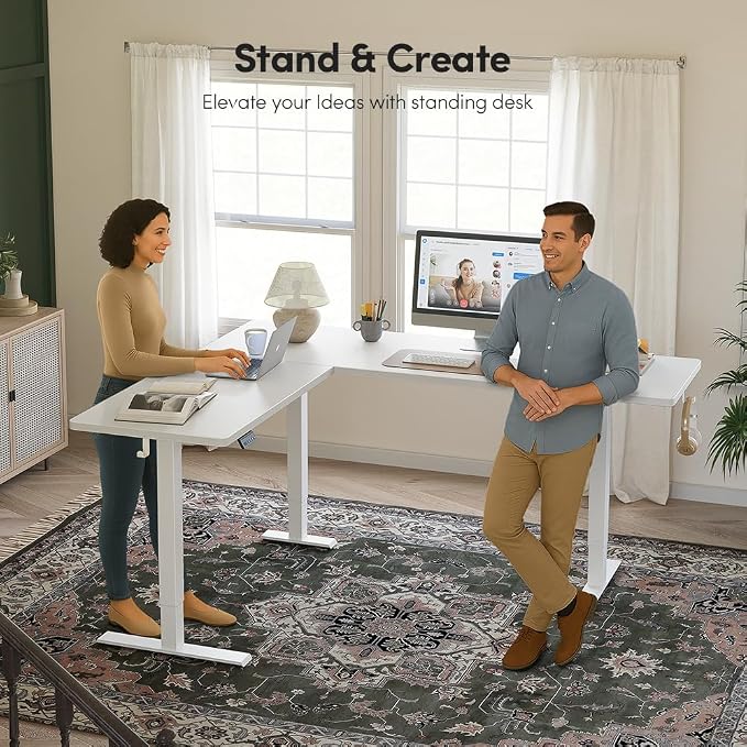Cubiker 75 * 63" L Shaped Standing Desk, Reversible Corner Standing Desk, Suitable for Home Office, White