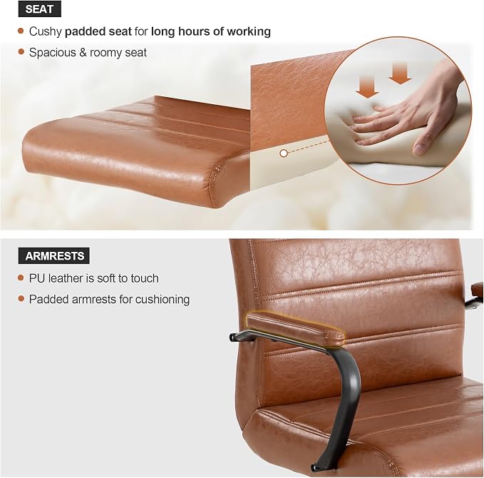 Office Desk Chair,Modern Leather Conference Room Chairs,High Back Home ofiice Chair,Adjustable Height Swivel Executive Computer Chair with Armrest and Padded Seat,Brown with Black Frame
