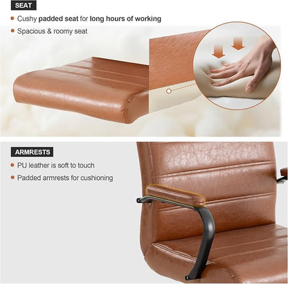 Office Desk Chair,Modern Leather Conference Room Chairs,High Back Home ofiice Chair,Adjustable Height Swivel Executive Computer Chair with Armrest and Padded Seat,Brown with Black Frame