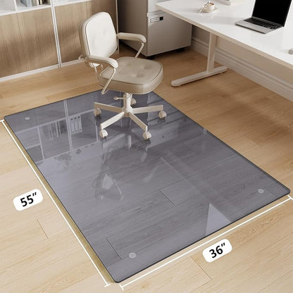 Glass Chair Mat 36" x 55" Heavy Duty Tempered Glass Office Chair Mat, Glass Floor Mat with Round Corner and Polished Edge for Smooth Glide, Office Chair Mat for Carpet, Hardwood Floor, Grey