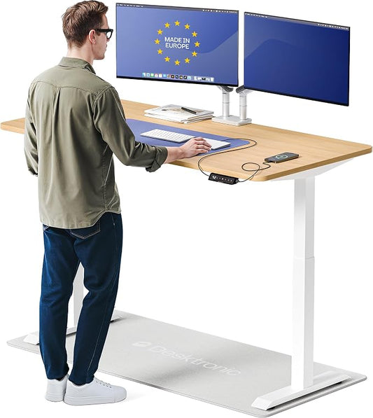 Desktronic HomeOne Standing Desk 60x30 — Ergonomic Sit Stand Home Office Desk, Made in Europe, Electric Dual Motor Height Adjustable, USB & USB-C Charging, Wobble-Free, Touchscreen, 3 Memory Presets