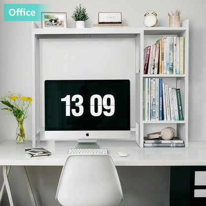 White 37" Desk Hutch for Table Top, Dorm Desk Bookshelf with Side Baffles, Desktop Organizer Shelf for Office & College, Monitor Riser Stand