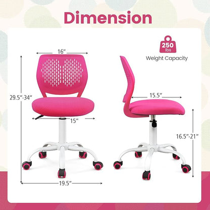 POWERSTONE Small Home Office Desk Chair, Swivel Rolling Study Computer Chair, Adjustable Height Task Chair with Armless Mid Back, Upholstered Mesh Seat, Rose