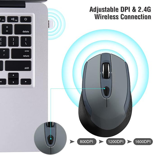 Wireless Mouse, 2.4G Silent Cordless Mouse for Laptop, Mouse with 6 Buttons and 3 Adjustable DPI for Computer, Deskbtop, MacBook, PC
