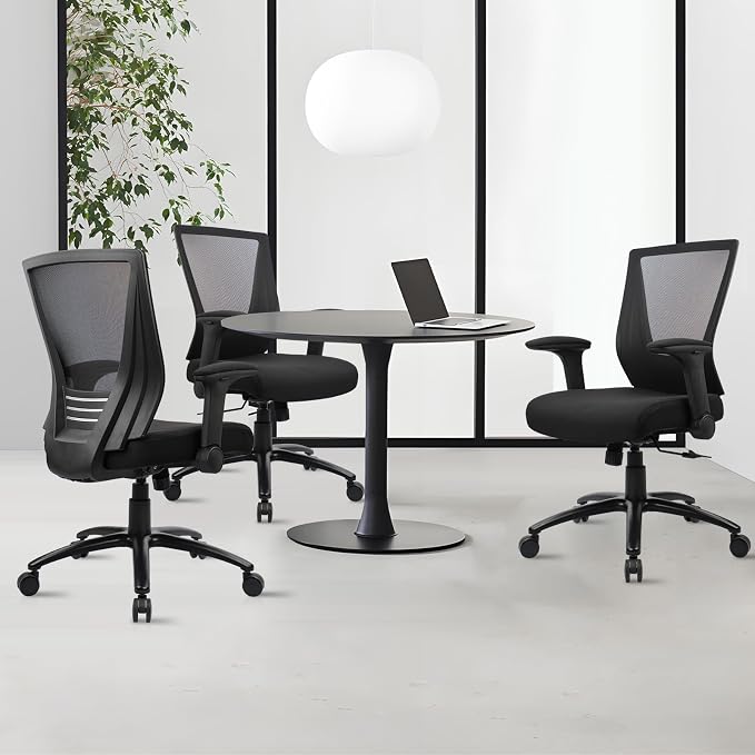 CLATINA Big and Tall Office Chair Heavy Duty Ergonomic Desk Chair 500lbs with Flip-up Arms & Wide Thick Seat Cushion Home Executive Swivel Mesh Chair for Study, Conference, Black, 2 PK